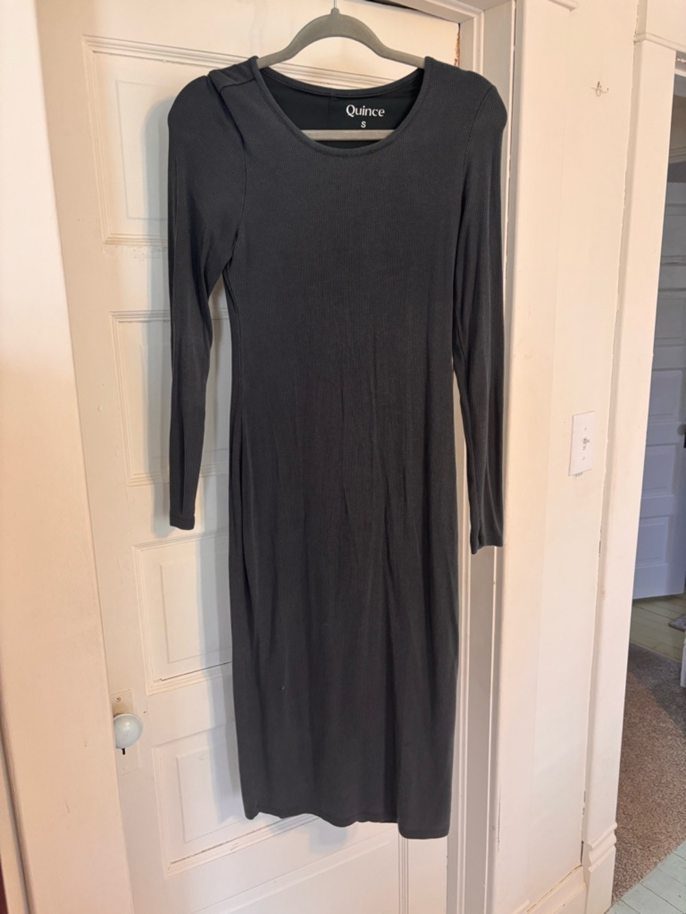 Quince Long Sleeve Ribbed Midi Dress - Blue/Grey